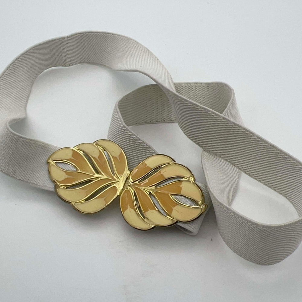 Vintage Stretch Belt‎ Gold Tone Leaf Clasp Elastic Waist Accessory EUC